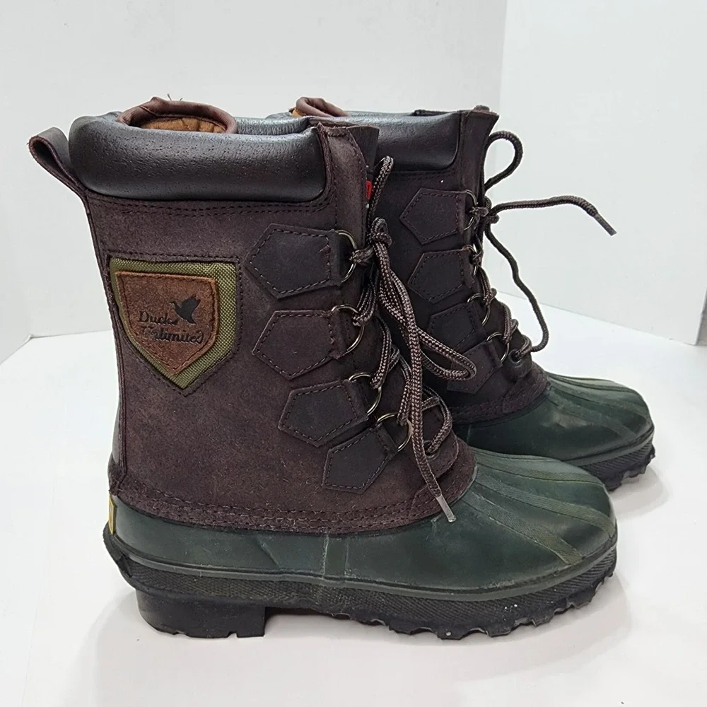 Ducks Unlimited Boots Mens 8 Black Green Leather Rubber Thermolite Steel Shank